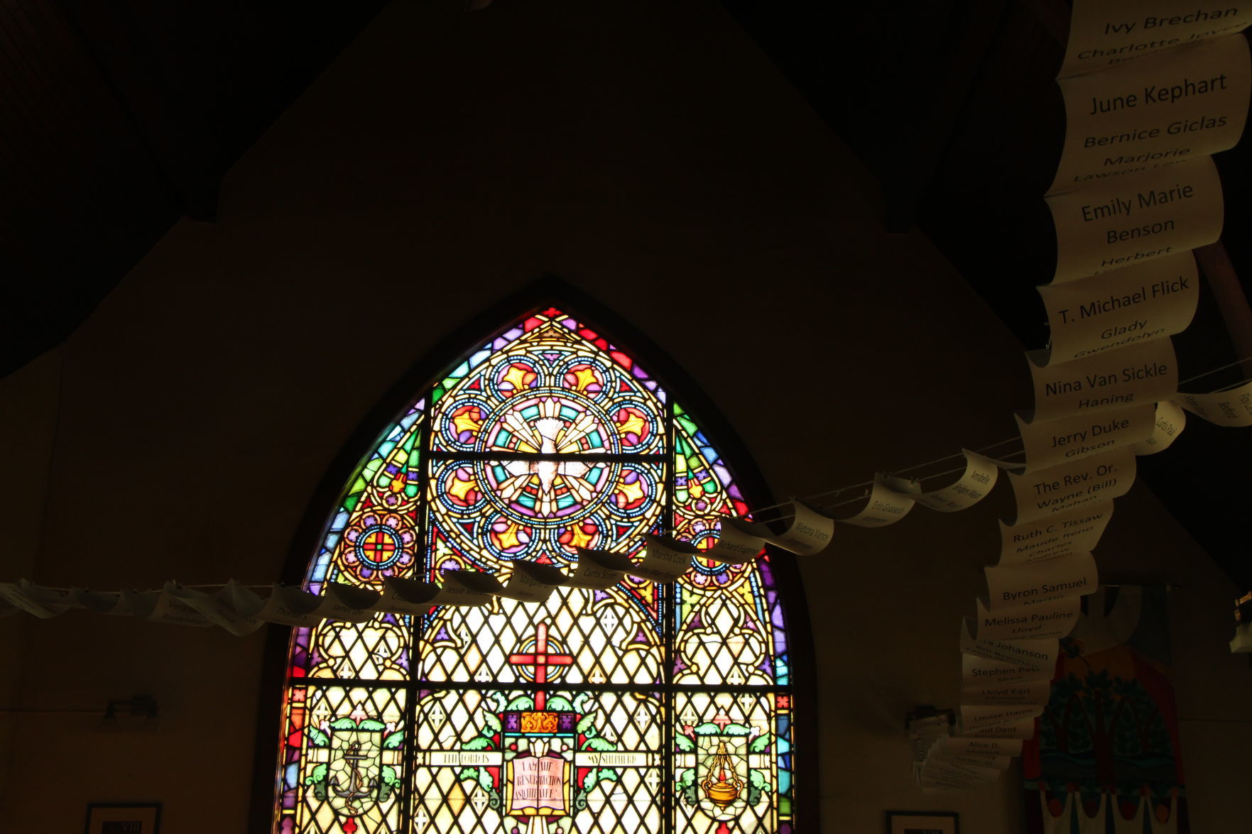 The Great Cloud of Witnesses hangs above the chapel at Episcopal Church of the Epiphany.jpg